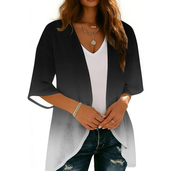 Purcolt Womens Gradient Color Swimsuit Coverup Casual Loose 3/4 Sleeve Summer Tops Kimono Cardigans Vaction Beach Cover Up