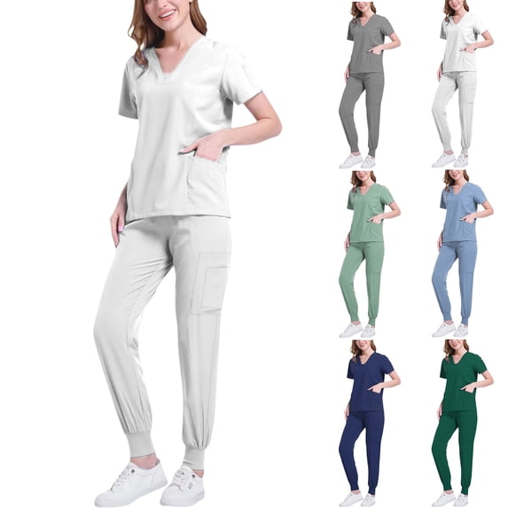 Purcolt Womens Jogger Scrub Set Cool Stretch Modern Top Yoga Jogger Scrub Set with Multi-Pockets