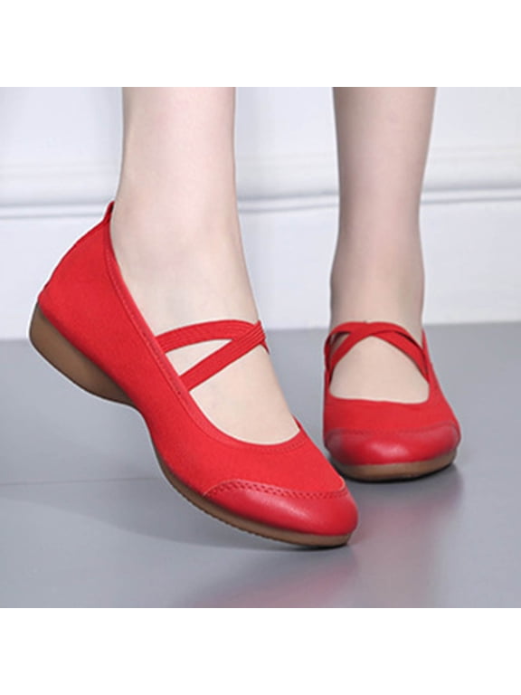 Womens Mary Jane Flat Shoes with Arch Support Comfortable Knit Round Toe Low Heel Ballet Flats Dress Shoes