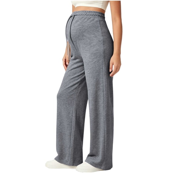 Purcolt Womens Maternity Over Belly Pants Comfort Drawstring Elastic Waist Straight Leg Pregnancy Sweatpants Lightweight Loose Fit Yoga Trousers Longewear