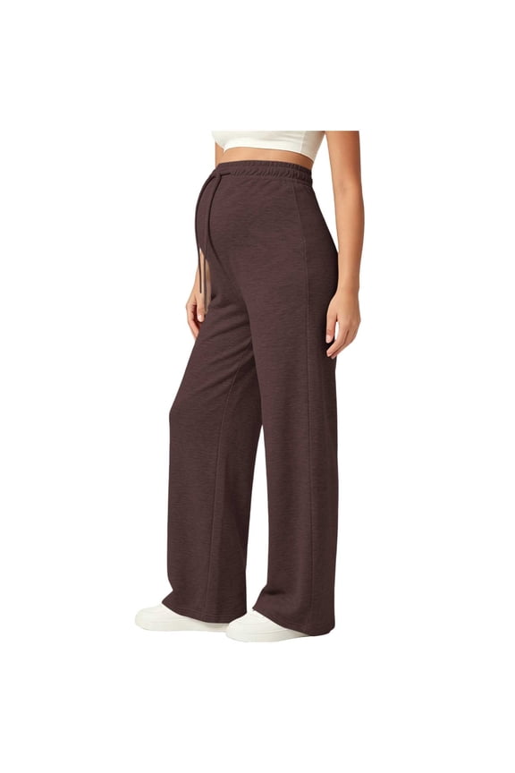 Womens Maternity Over Belly Pants Comfort Drawstring Elastic Waist Straight Leg Pregnancy Sweatpants Lightweight Loose Fit Yoga Trousers Longewear