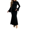 thumbnail image 1 of Purcolt Womens Maternity Ribbed Knit Maxi Dress Elegant Ruffled Trim Mock Neck Flare Long Sleeve Mermaid Dress Comfort Stretchy Slim Fit Bodycon Long Dress, 1 of 9