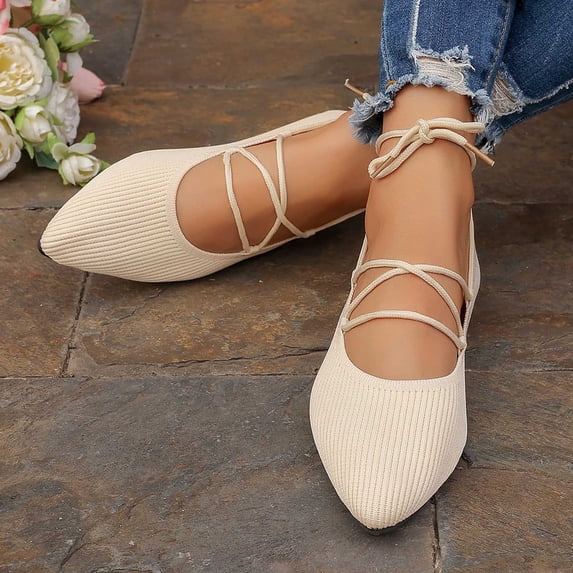 Purcolt Womens Mesh Flats Dressy Casual Pointed Toe Slip On Ballet Shoes Comfort Elegant Soft Sole Dress Shoes Dailywear with Cross Strap