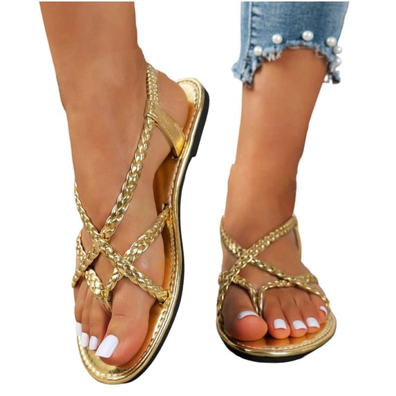 Purcolt Womens Metallic Flip Flops Dressy Trendy Crossover Thong Sandals Summer Non Slip Strap Flat Sandals for Beach Vaction