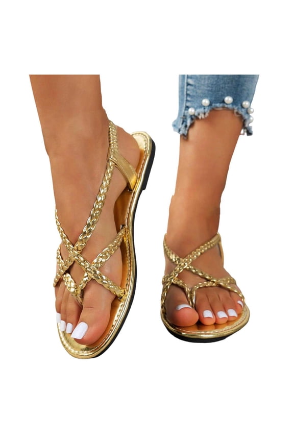 Womens Metallic Flip Flops Dressy Trendy Crossover Thong Sandals Summer Non Slip Strap Flat Sandals for Beach Vaction