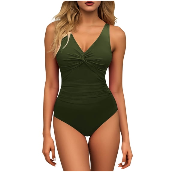 Purcolt Womens One Piece Swimsuit High Cut V Neck Front Twist Swimwear Tummy Control Bathing Suits Modest Full Coverage Swim Suit