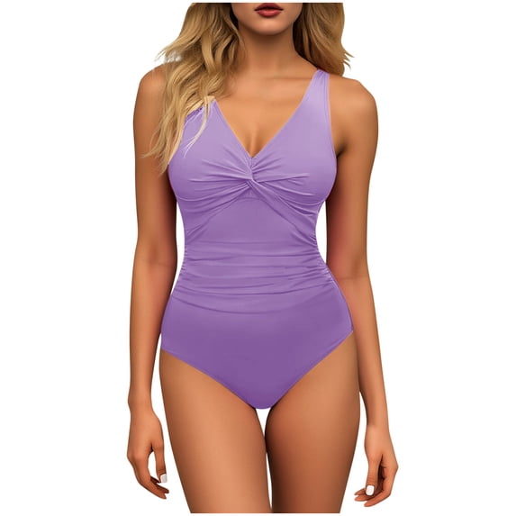 Purcolt Womens One Piece Swimsuit High Cut V Neck Front Twist Swimwear Tummy Control Bathing Suits Modest Full Coverage Swim Suit