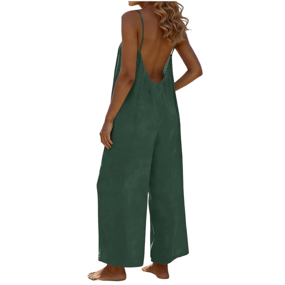 Purcolt Womens Overalls Casual Summer Backless Jumpsuits Baggy Open Back Wide Leg Bib Pants Rompers with Pockets