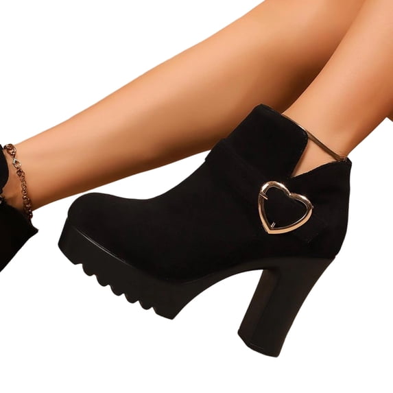 Purcolt Womens PU Leather Ankle Boots Dressy Casual Round Toe High Block Heel Short Booties Comfort Thick Sole Non-Slip Dress Boots with Side Zip for Business Work Office