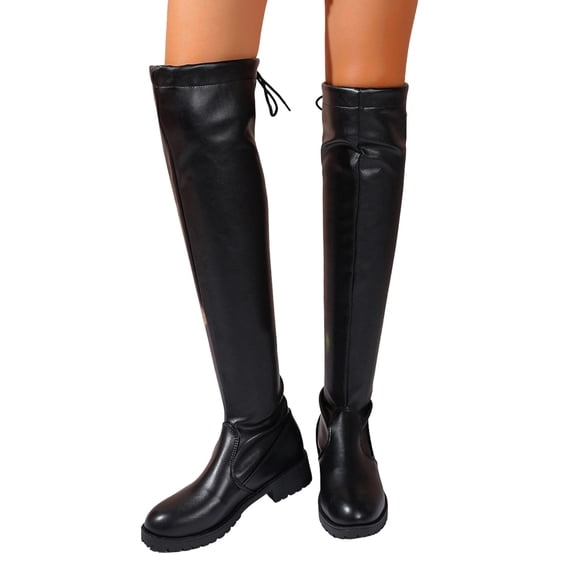 Purcolt Womens PU Leather Over the Knee Boots Lightweight Comfort Round Toe Block Heel Thick Sole Thigh High Boots Elegant Casual Slim Fit Long Boots with Back Strap