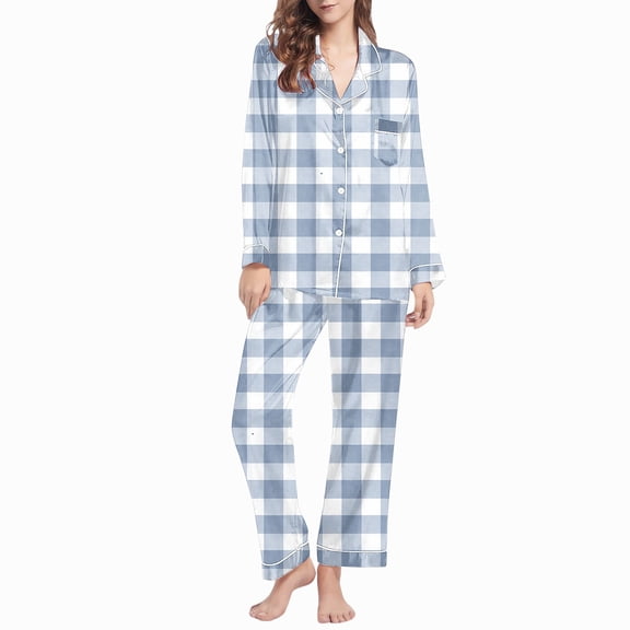 Purcolt Womens Plaid Cotton Pajamas Set Long Sleeve Button Down Sleepwear 2 Piece Soft Pjs Sets Lounge Sets with Pocket