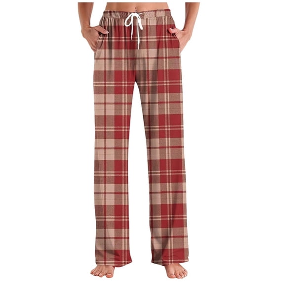Purcolt Womens Plaid Pajama Pants Comfy Baggy Lounge Pants Casual Loose Drawstring Elastic Waist Sleep Bottoms Trousers with Pockets