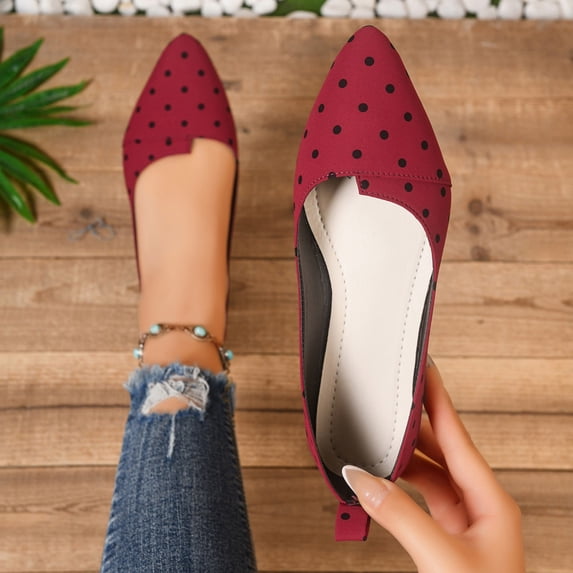Purcolt Womens Polka Print Flats Dressy Casual Asymmetrical Cut Pointed Toe Slip On Ballet Shoes Comfort Elegant Soft Sole Dress Shoes for Business Work Office