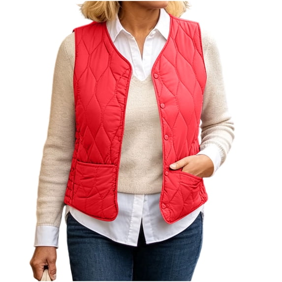 Purcolt Womens Quilted Padded Puffer Vest Lightweight Casual Collarless Sleeveless Snap Button Front Jackets with Pockets