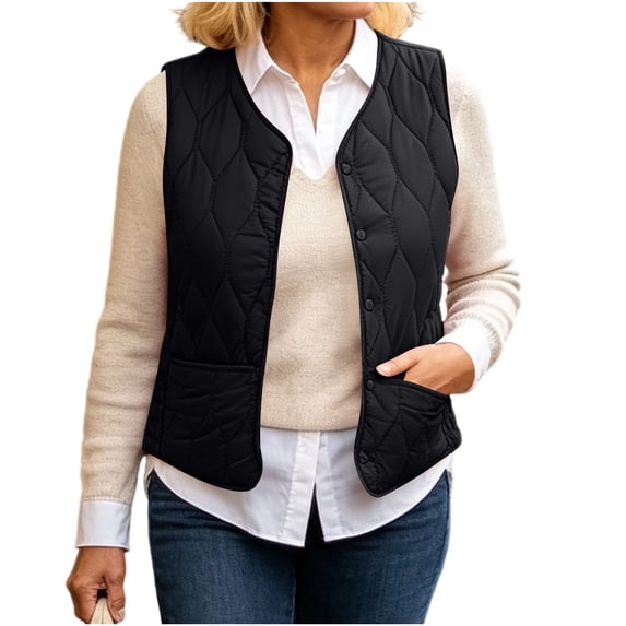 Purcolt Womens Quilted Padded Puffer Vest Lightweight Casual Collarless Sleeveless Snap Button Front Jackets with Pockets