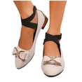 thumbnail image 1 of Purcolt Womens Rhinestones Bow Ballet Flats Comfortable Pointed Toe Shallow Mouth Slip on Dress Shoes with Ankle Straps, 1 of 9