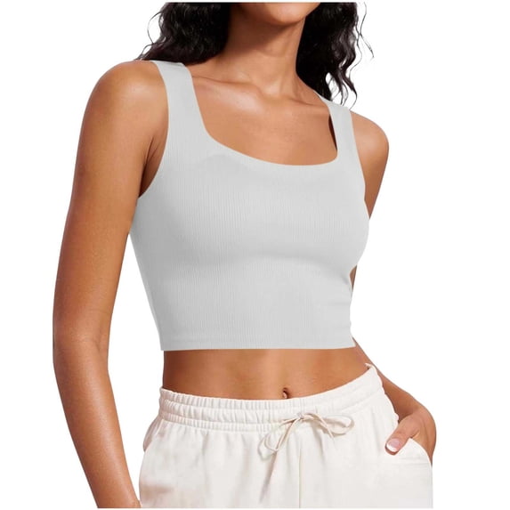Purcolt Womens Ribbed Knit Tank Tops Stretchy Casual Crew Neck Wide Strap Cropped Tops Summer Comfort Sleeveless Basic Cami Blouses