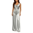 thumbnail image 1 of Purcolt Womens Satin One Piece Jumpsuit Eleagnt Casual Ruched Cowl Neck Sleeveless Belted Wide Leg Jumpsuits Pants Dressy Comfort Party Evening Formal Wear, 1 of 9