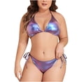 thumbnail image 1 of Purcolt Womens Shiny Metallic Triangle Bikini Sets Plus Size Halter Neck Side Drawstring Cheeky Bottom Bathing Suit Swimsuit, 1 of 9