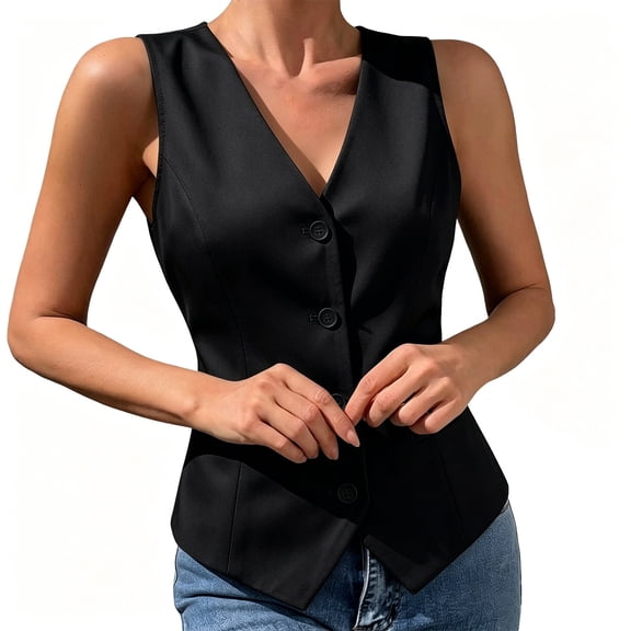 Purcolt Womens Sleeveless Blazer Vest V Neck Button Down Fitted Dressy Casual Office Business Work Suit Tank Top