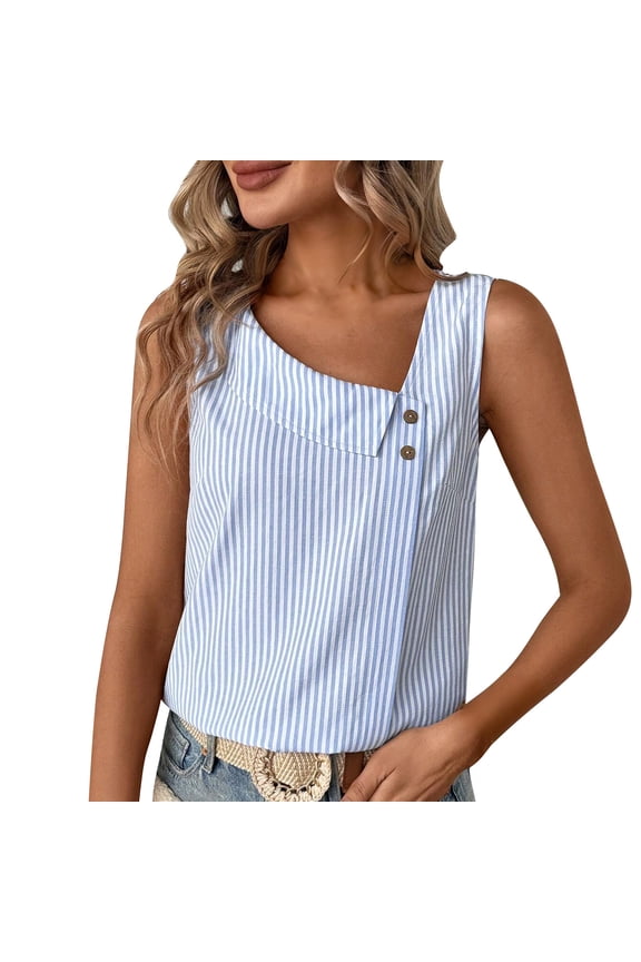 Womens Stripes Tank Tops Dressy Casual Square Collar Sleeveless Tunic Tops Summer Beach Tees Blouses
