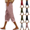 thumbnail image 1 of Purcolt Womens Summer Cropped Pants Casual Drawstring Elastic Waist Capri Pants Summer Beach Loose Fit Athletic Pants with Pockets, 1 of 6
