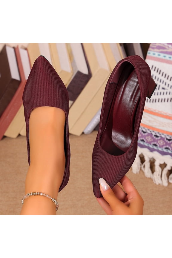 Womens Textured Pumps Dressy Casual Pointed Toe Block Heel Shallow Mouth Dress Shoes Lightweight Comfort Business Work Office Slip On Heels