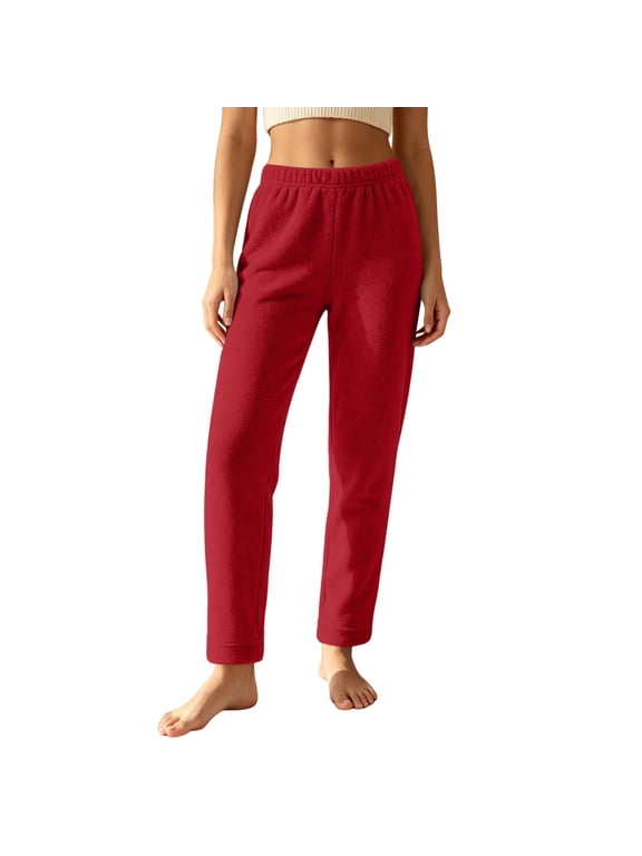 Womens Thermal Pants Casual Fleece Lined Elastic Waist Straight Leg Loungewear Pants Lightweight Comfort Loose Fit Warm Trousers for Winter