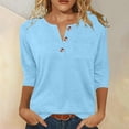 thumbnail image 1 of Purcolt Womens Tops 3/4 Sleeve V Neck Button Down Henley Shirts Business Casual Outfit Basic Tees Summer Top, 1 of 6