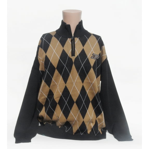 Purdue Argyle Quarter Zip Sweater - Donegal Bay - Unisex - XXL