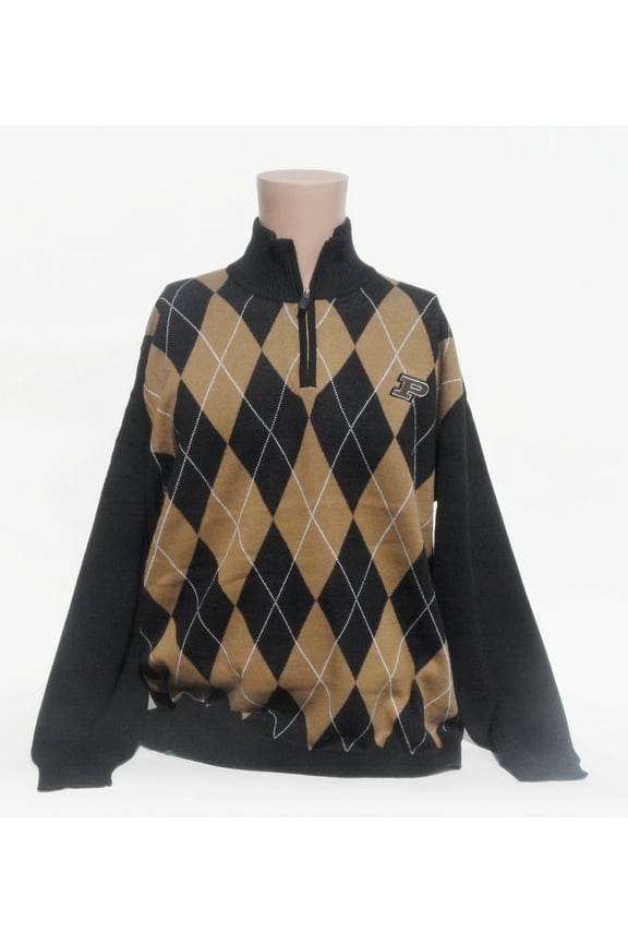 Purdue Argyle Quarter Zip Sweater - Donegal Bay - Unisex - XXL