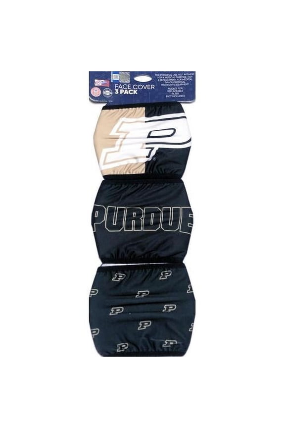 Purdue Boilermakers Cloth Face Masks with Ear Loops and Filter Pocket (3 Pack) Adult