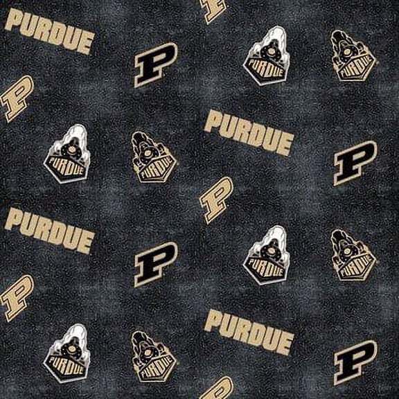 Purdue Flannel Fabric with Distressed Ground and logo and mascot print-100% cotton-Sold by the Yard