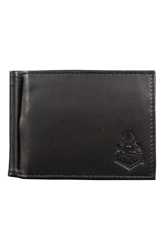 Purdue NCAA University Genuine Black Leather Money Clip Wallet RFID Blocking
