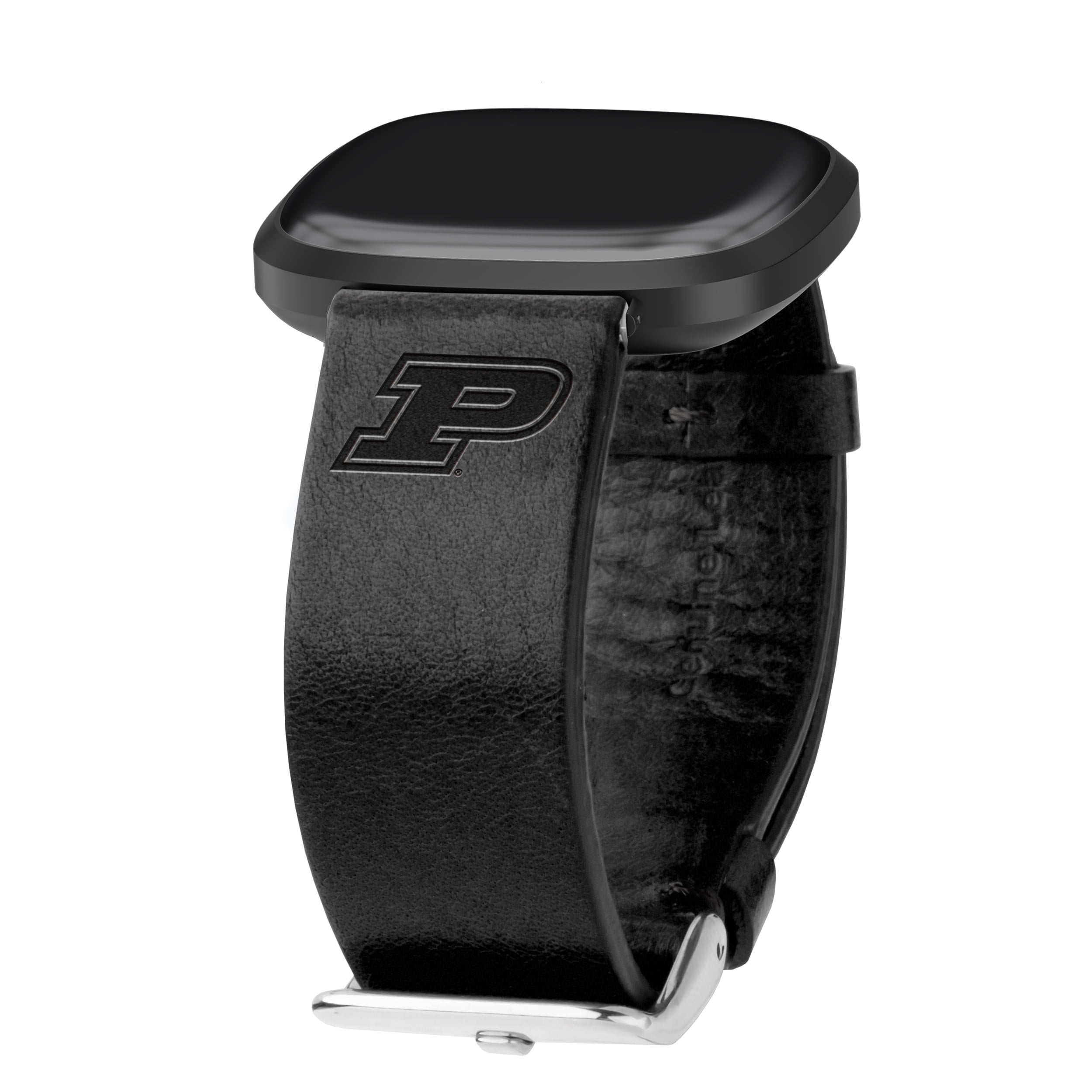 Purdue Premium Leather Unisex Watch Band for FitBit Versa 3 and Sense (Short Black) by Affinity Bands