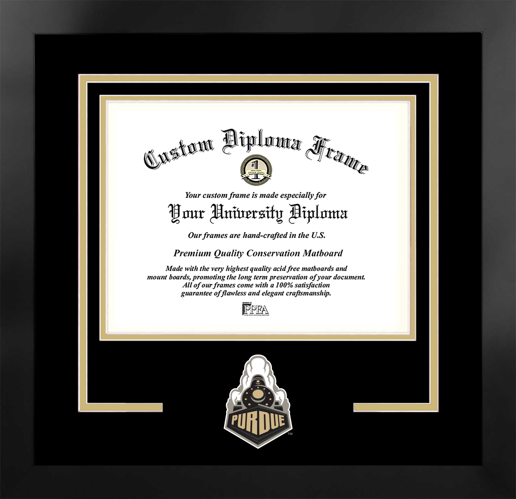 Purdue University 11w x 8.5h Spirit Diploma Manhattan Black Frame with Bonus Campus Images Lithograph (value savings $59)
