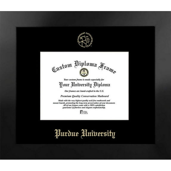 Purdue University 9.625w x 7.625h Manhattan Black Single Mat Gold Embossed Diploma Frame with Bonus Campus Images Lithograph (value savings at $59)