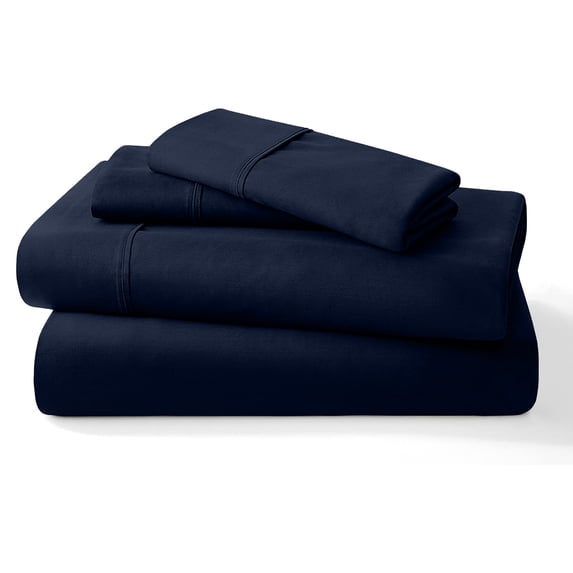 Pure 100% Certified Organic Cotton Bed Sheet Set 1000 Thread Count, Crisp and Cooling Sateen Weave, Soft Breathable, Eco-Friendly, 4 Piece Bedding Set, 15" Deep Pocket -(Navy Blue, Full)