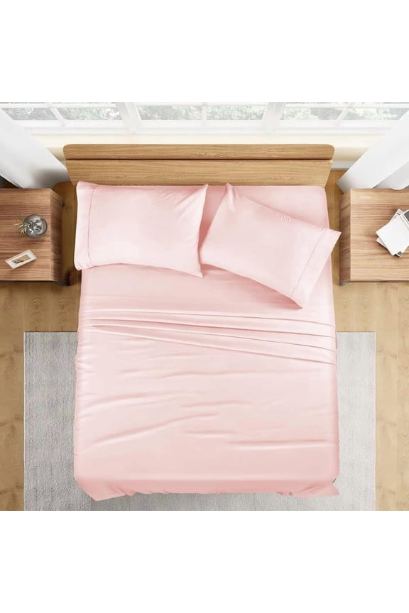Pure 1000 Thread Count PIMA Cotton- Sateen Weave 5 Piece Split King Light Pink, Single Ply Yarns, Sateen Weave, Fits Mattress 18"inch Deep Pocket