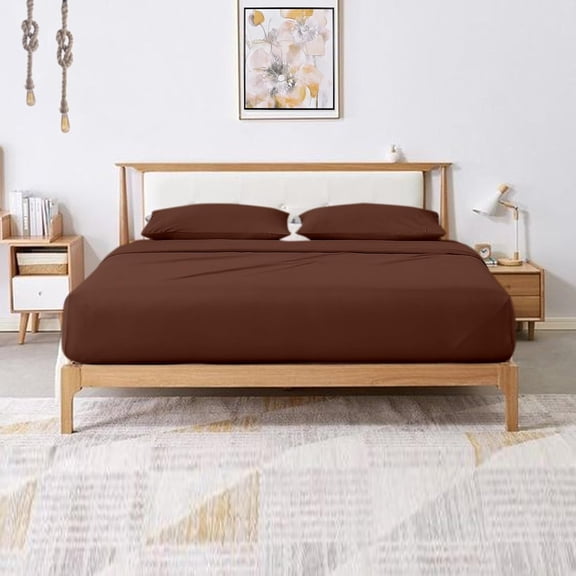 Pure 1000 Thread Count PIMA Cotton- Sateen Weave- Olympic Queen(66" X 80") Brown Sheet Set - 4-Piece 14"-18" Inches Standard Deep Pocket Elastic Bounded