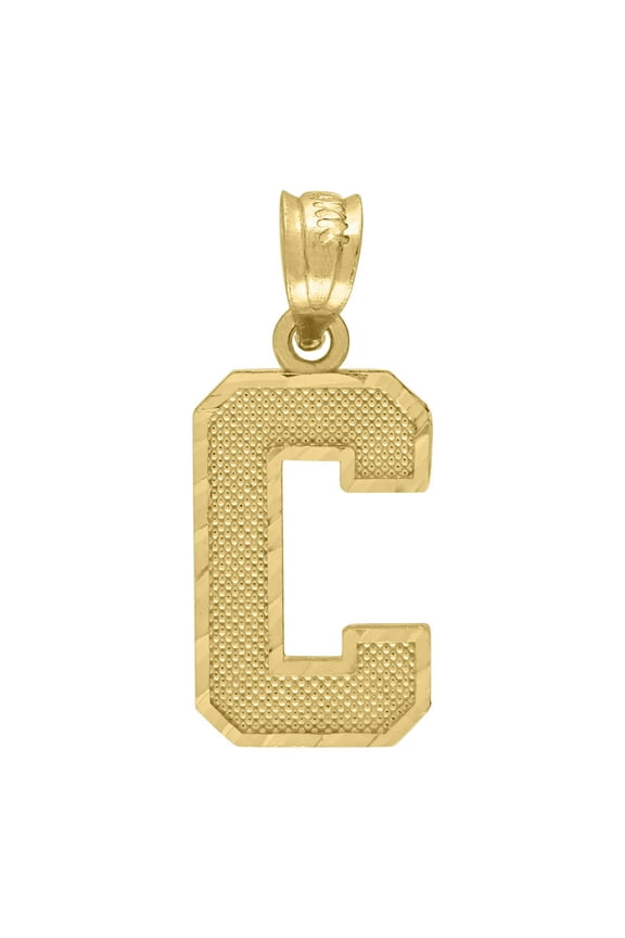 Pure 10k Yellow Gold Unisex Initial "C" Letter Pendant 0.9g Diamond Cut Charm
