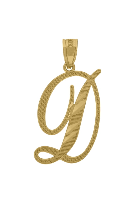 Pure 10k Yellow Gold Unisex Initial "D" Letter Pendant 0.8g Diamond Cut Charm