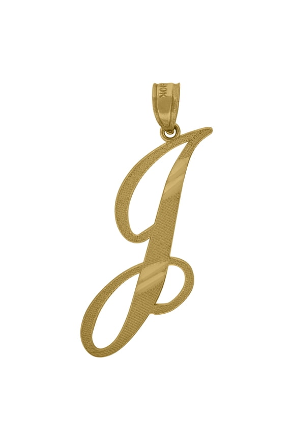 Pure 10k Yellow Gold Unisex Initial "J" Letter Pendant 0.9g Diamond Cut Charm