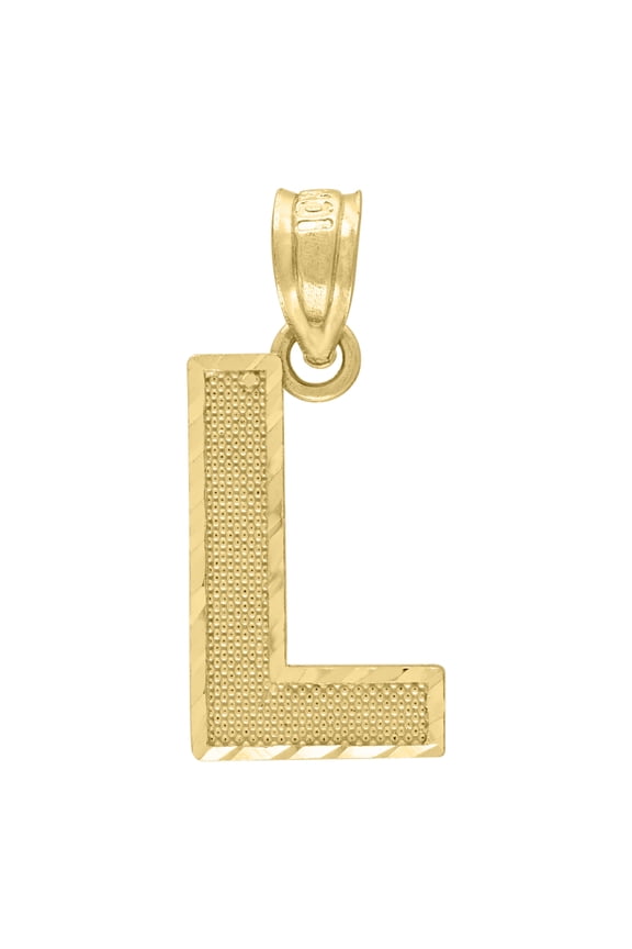 Pure 10k Yellow Gold Unisex Initial "L" Letter Pendant 0.7g Diamond Cut Charm