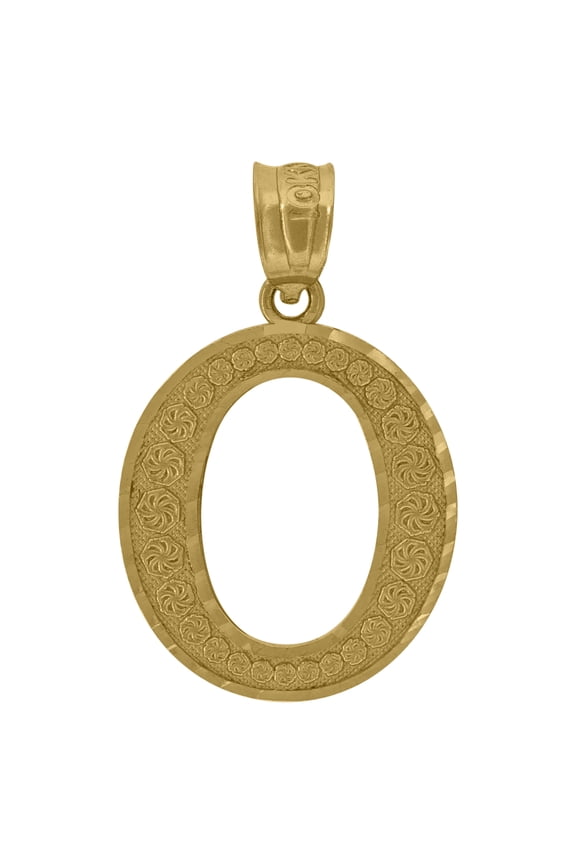 Pure 10k Yellow Gold Unisex Initial "O" Letter Pendant 1.2g Diamond Cut Charm