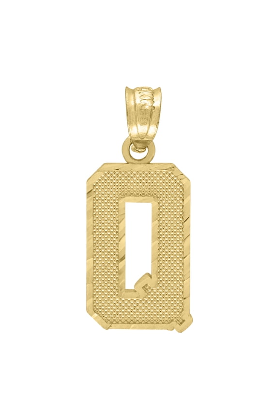 Pure 10k Yellow Gold Unisex Initial "Q" Letter Pendant 1.1g Diamond Cut Charm