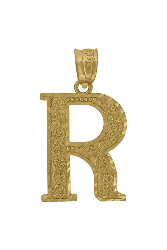Pure 10k Yellow Gold Unisex Initial "R" Letter Pendant 1.3g Diamond Cut Charm