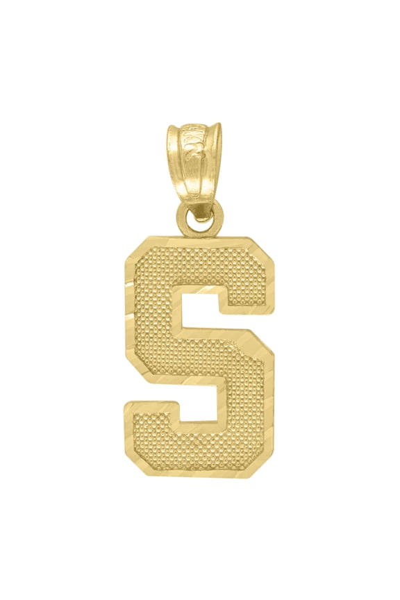 Pure 10k Yellow Gold Unisex Initial "S" Letter Pendant 0.9g Diamond Cut Charm