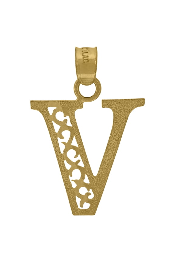 Pure 10k Yellow Gold Unisex Initial "V" Alphabet Textured Pendant 0.7g Charm