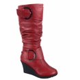 thumbnail image 1 of Pure-65 Women's Fashion Round Toe Slouch Large Buckle Wedge Mid Calf Boot Shoes ( Red, 6.5 ), 1 of 3